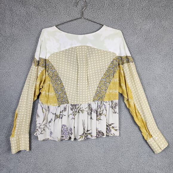 Free People Top Size M Aloha State Of Mind Floral Green Tea Patchwork NWT - Picture 2 of 6